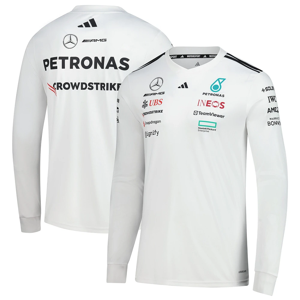 Maillot slim à manches longues réplique blanc adidas Mercedes-AMG Petronas F1 Team pour homme