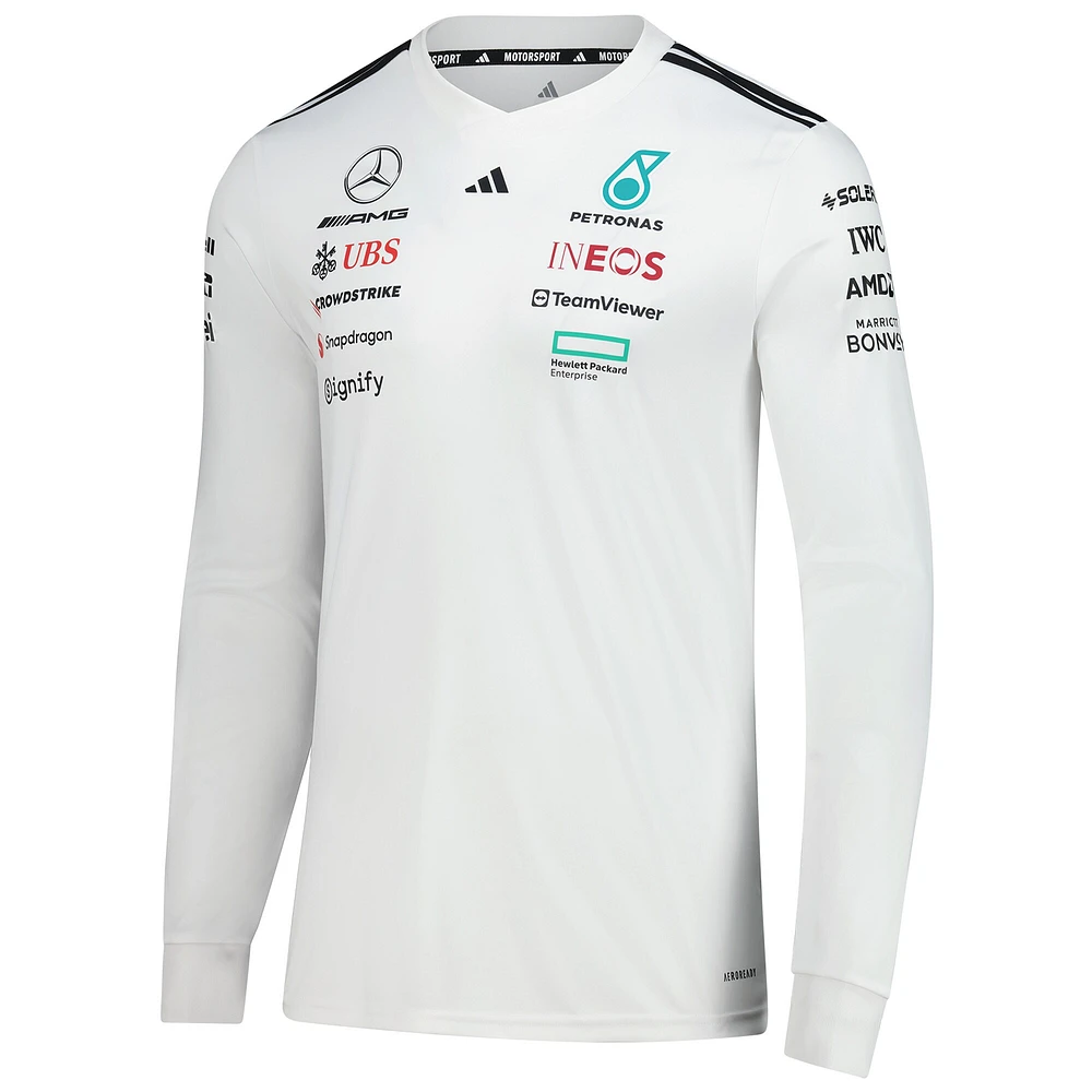 Maillot slim à manches longues réplique blanc adidas Mercedes-AMG Petronas F1 Team pour homme