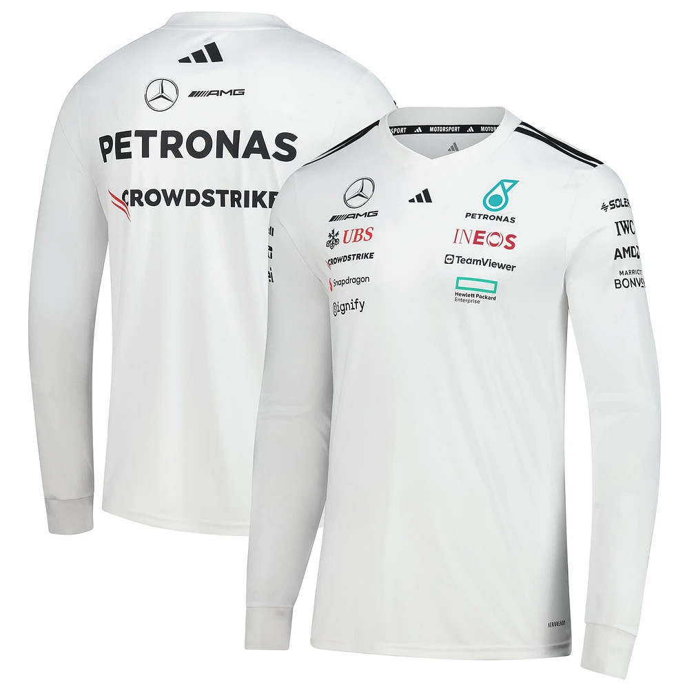 Maillot slim à manches longues réplique blanc adidas Mercedes-AMG Petronas F1 Team pour homme