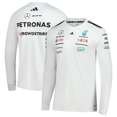 Maillot slim à manches longues réplique blanc adidas Mercedes-AMG Petronas F1 Team pour homme