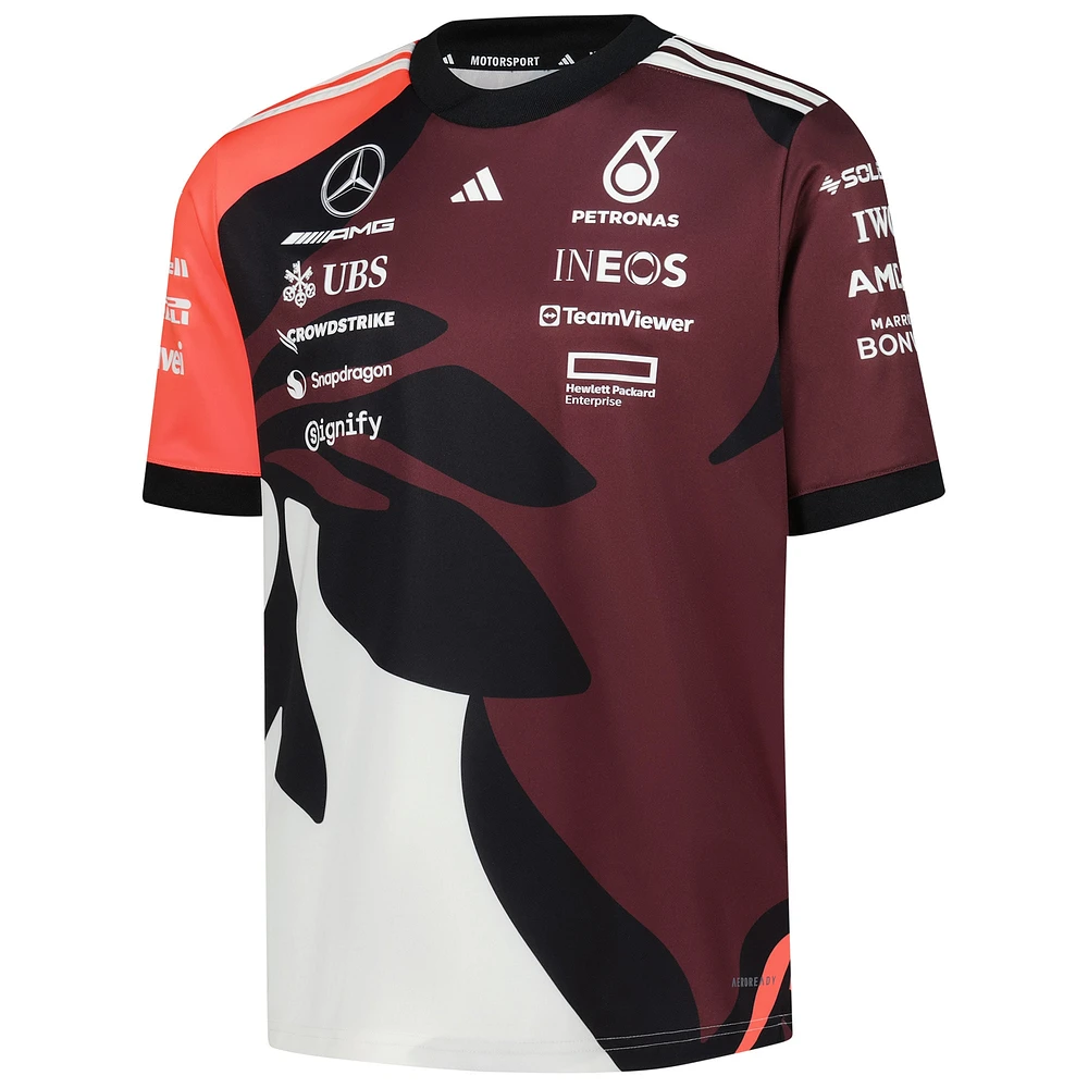 Youth adidas  Dark Red Mercedes-AMG Petronas F1 Team 2025 Miami Grand Prix Driver Replica Jersey