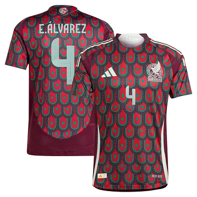 Maillot de joueur authentique adidas Edson Alvarez bordeaux pour homme l'équipe nationale du Mexique 2024 domicile