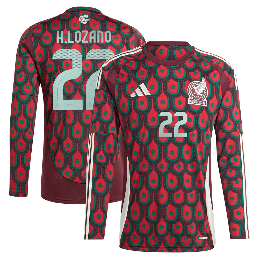 Men's adidas Hirving Lozano Burgundy Mexico National Team 2024 Home Replica Player Long Sleeve Jersey