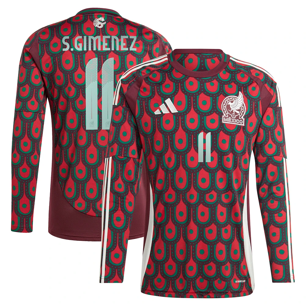 Maillot à manches longues adidas Santiago Giménez pour homme, bordeaux, équipe nationale du Mexique 2024, réplique domicile