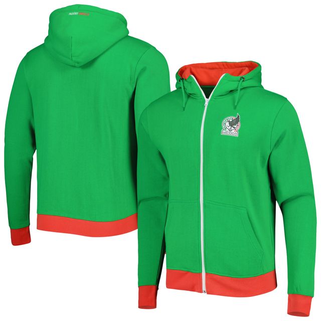 Sweat à capuche entièrement zippé vert avec écusson de l'équipe nationale du Mexique pour homme