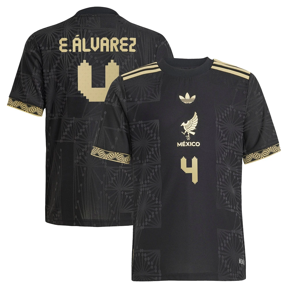 Maillot de joueur authentique noir adidas Edson Alvarez pour jeune l'équipe nationale du Mexique 2025