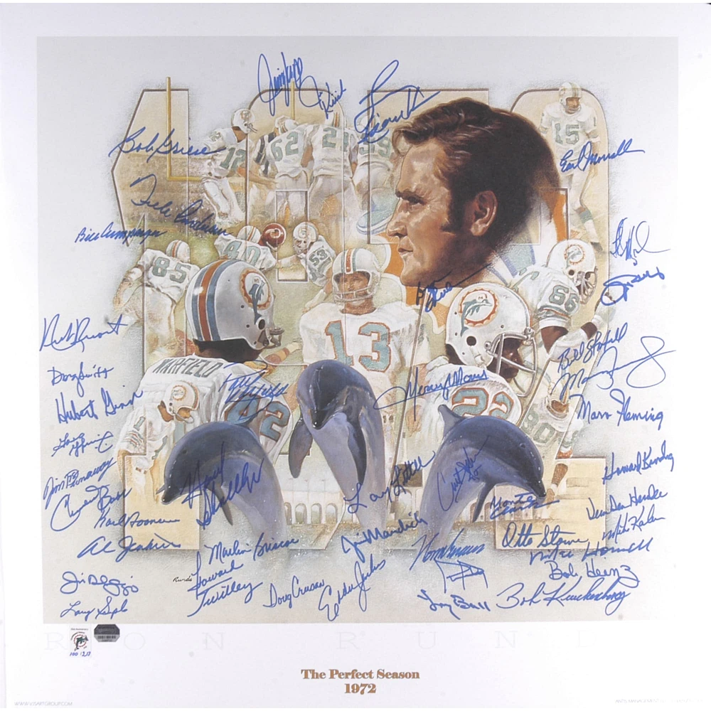 1972 Miami Dolphins Undefeated Autographed 24'' x 24'' 35th Anniversary Lithograph