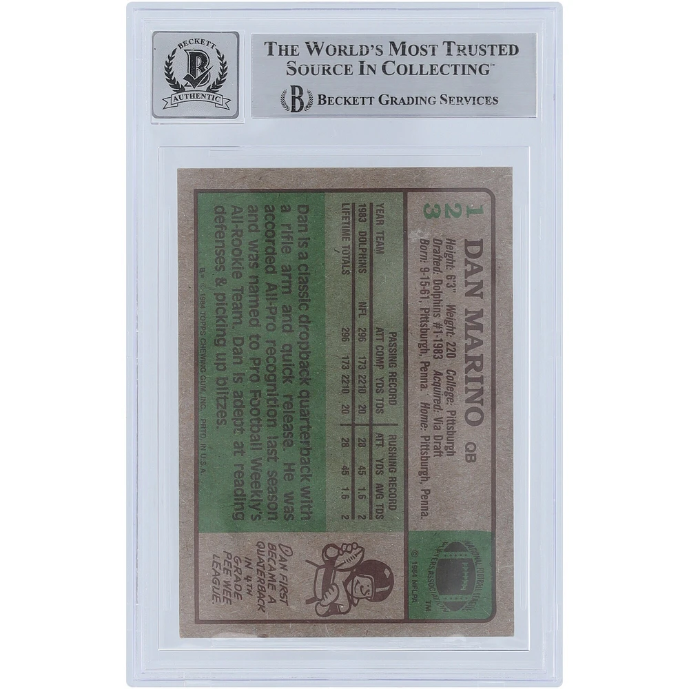 Dan Marino Miami Dolphins Autographed 1984 Topps #123 Beckett Fanatics Witnessed Authenticated /10 Rookie Card