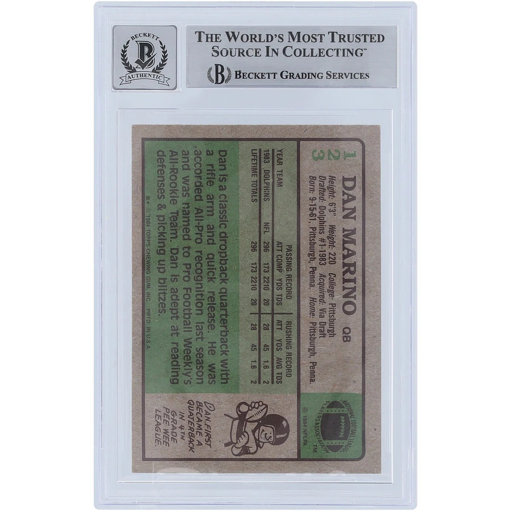 Dan Marino Miami Dolphins Autographed 1984 Topps #123 Beckett Fanatics Witnessed Authenticated 8/10 Rookie Card