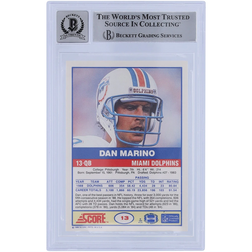 Dan Marino Miami Dolphins Autographed Score #13 Beckett Fanatics Witnessed Authenticated Card