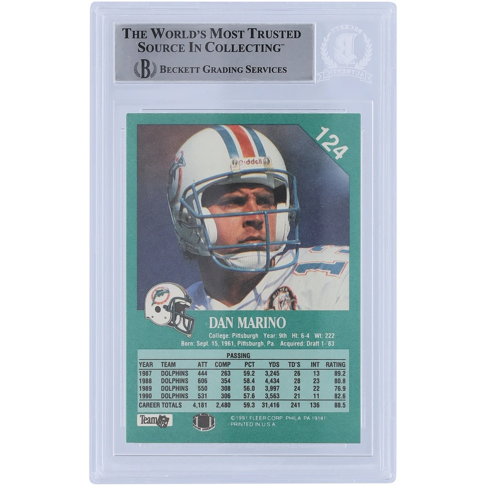 Dan Marino Miami Dolphins Autographed 1991 Fleer #124 Beckett Fanatics Witnessed Authenticated Card