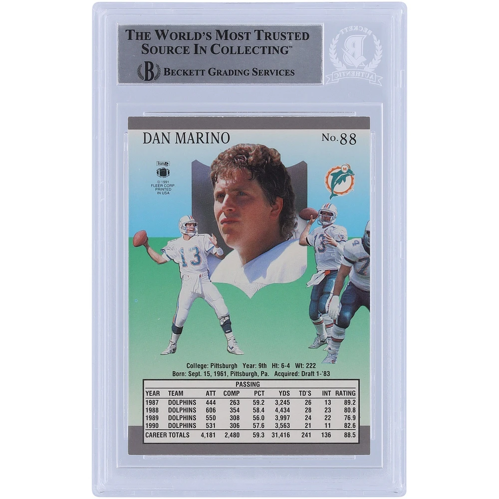 Dan Marino Miami Dolphins Autographed 1991 Fleer Ultra #88 Beckett Fanatics Witnessed Authenticated Card