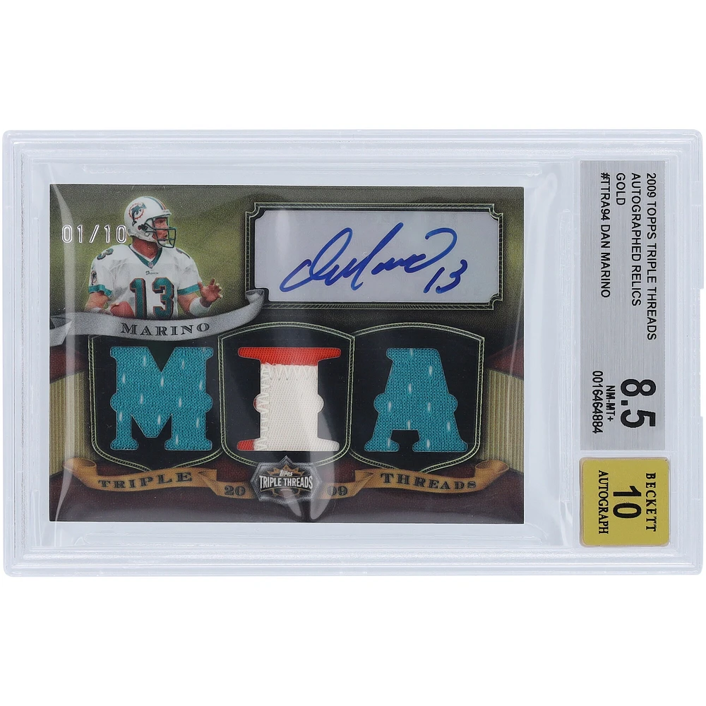 Dan Marino Miami Dolphins Autographed 2009 Topps Triple Threads Triple Relic #TTRA-94 #1/10 BGS Authenticated 8.5/10 Card 