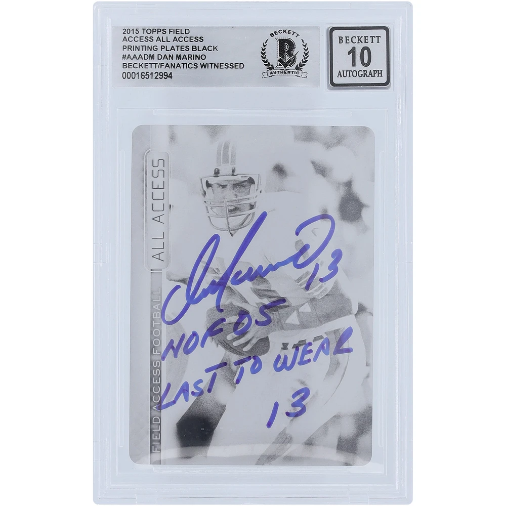 Dan Marino Miami Dolphins Autographed 2015 Topps Field Access All Access Black Printing Plate #AAADM #1/1 Beckett Fanatics Witnessed Authenticated 10 Card with Multiple Inscriptions