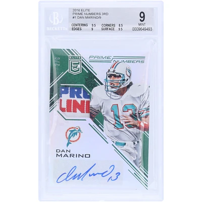 Dan Marino Miami Dolphins Autographed 2016 Panini Elite Laundry Tag Relic #1 #2/9 BGS Authenticated 9/10 Card - 9.5,8.5,9,9.5 Subgrades