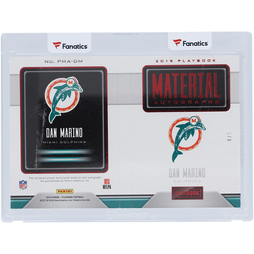 Dan Marino Miami Dolphins Autographed 2019 Panini Playbook Triple Relic Booklet #PMA-DM #4/5 Card