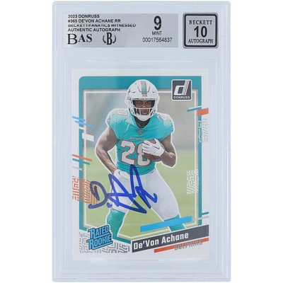 De'Von Achane Miami Dolphins Autographed 2023 Panini Donruss #365 Beckett Fanatics Witnessed Authenticated /10 Rookie Card