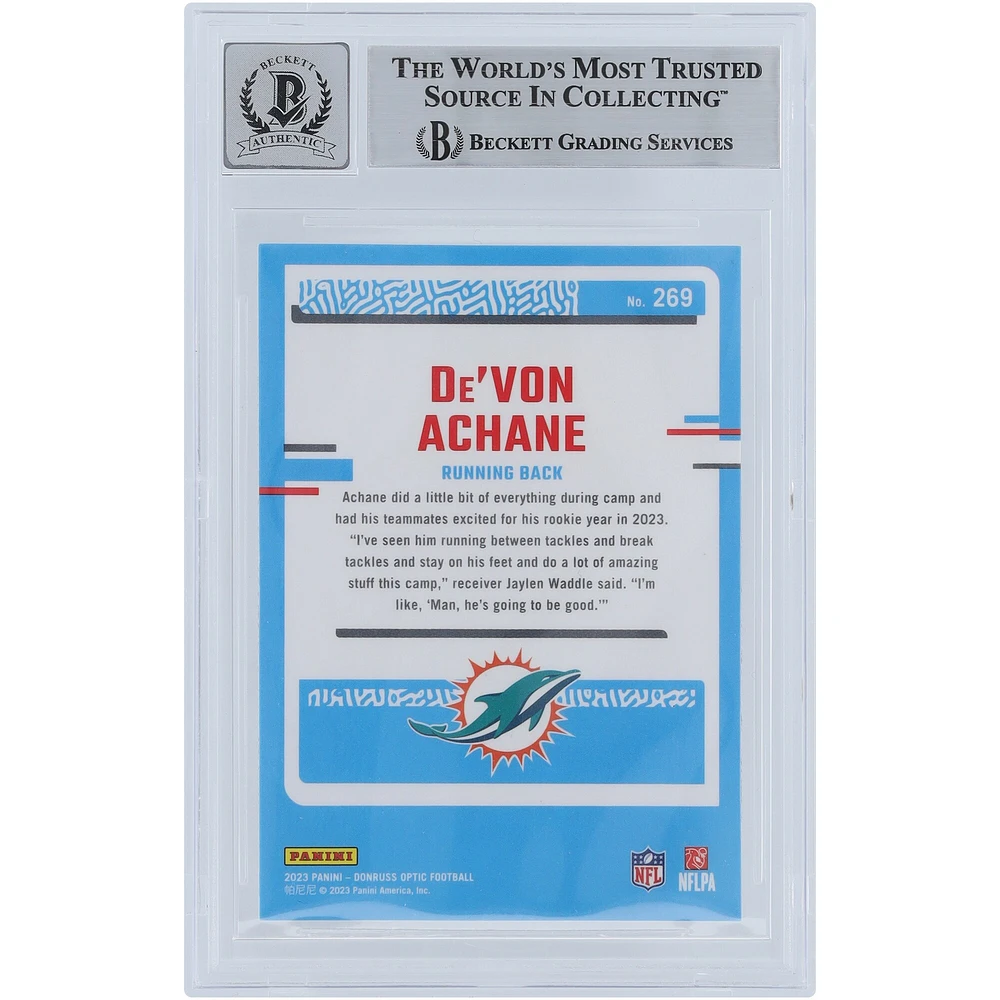 De'Von Achane Miami Dolphins Autographed 2023 Panini Donruss Optic #269 Beckett Fanatics Witnessed Authenticated 10 Rookie Card