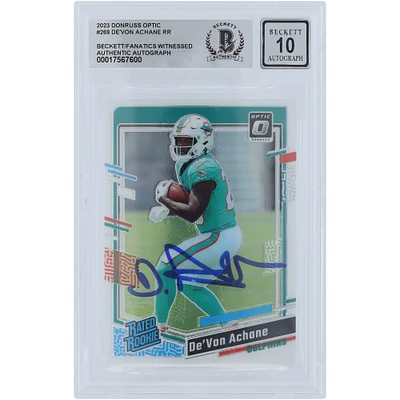 De'Von Achane Miami Dolphins Autographed 2023 Panini Donruss Optic #269 Beckett Fanatics Witnessed Authenticated 10 Rookie Card
