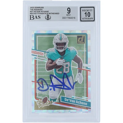 De'Von Achane Miami Dolphins Autographed 2023 Panini Donruss The Rookies #27 Beckett Fanatics Witnessed Authenticated 9/10 Rookie Card