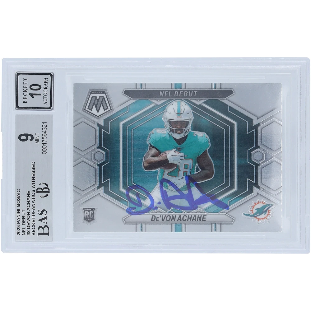 De'Von Achane Miami Dolphins Autographed 2023 Panini Mosaic NFL Debut #ND-8 Beckett Fanatics Witnessed Authenticated 9/10 Rookie Card