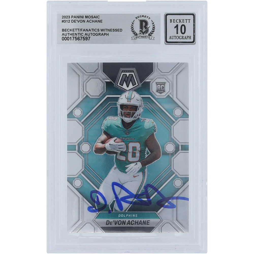 De'Von Achane Miami Dolphins Autographed 2023 Panini Mosaic #312 Beckett Fanatics Witnessed Authenticated 10 Rookie Card
