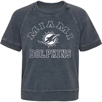 Girls Juniors Heather Charcoal Miami Dolphins Cheer Squad Raglan T-Shirt