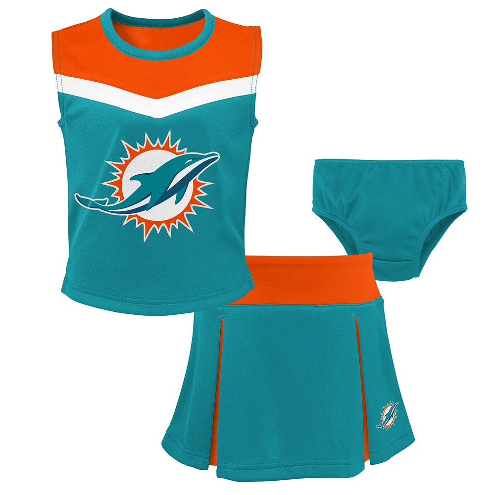 Ensemble deux pièces de pom-pom girl Spirit Miami Dolphins Aqua préscolaire pour filles avec bloomers