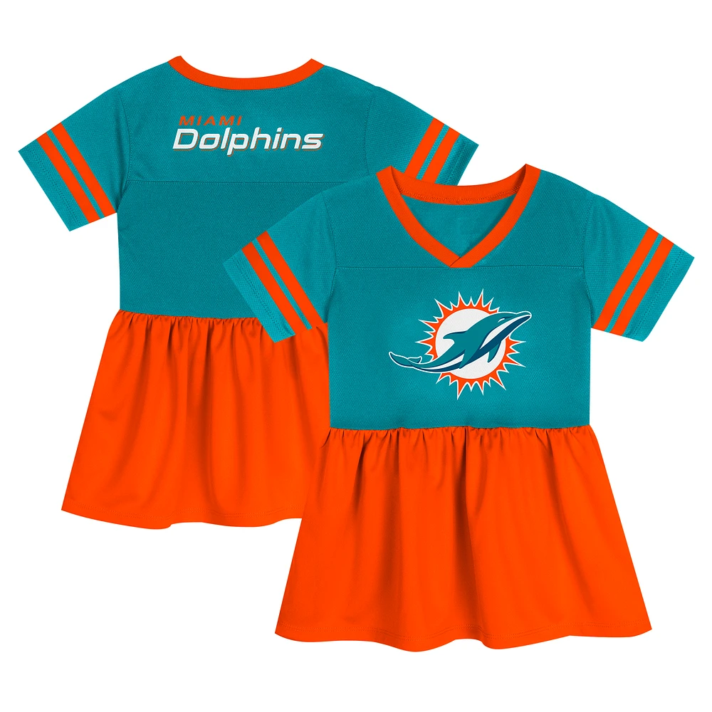 Robe en jersey à la mode pour filles d'âge préscolaire Aqua Miami Dolphins Stadium Lights