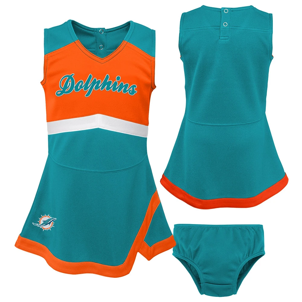 Filles préscolaires Aqua Miami Dolphins deux pièces Cheer Captain Jumper Dress avec Bloomer Set