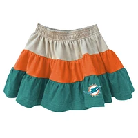 Ensemble sweat à capuche zippé sans manches et jupe trois niveaux pour filles Wes & Willy Orange/Aqua Miami Dolphins