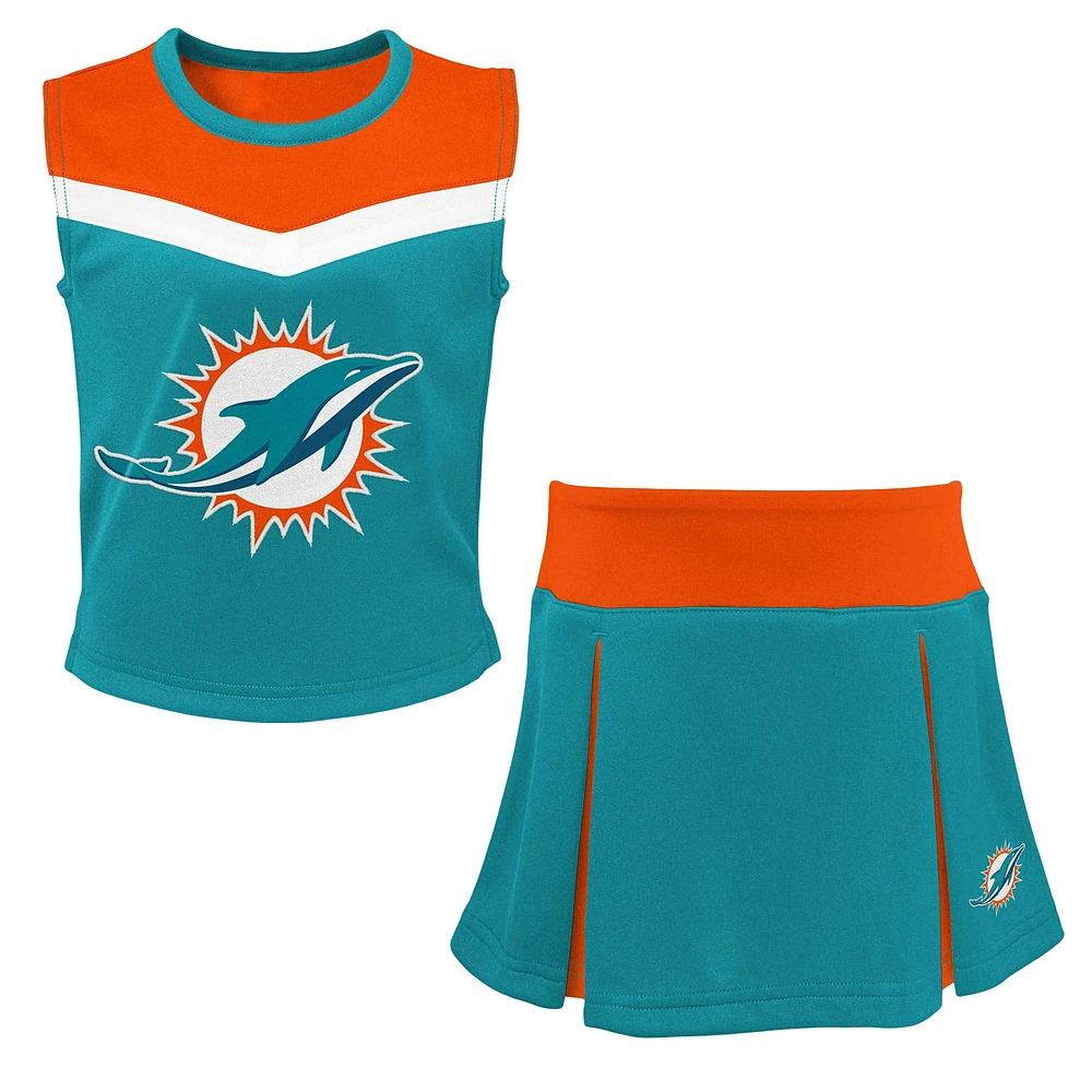 Ensemble deux pièces de pom-pom girl Aqua Miami Dolphins Spirit pour filles