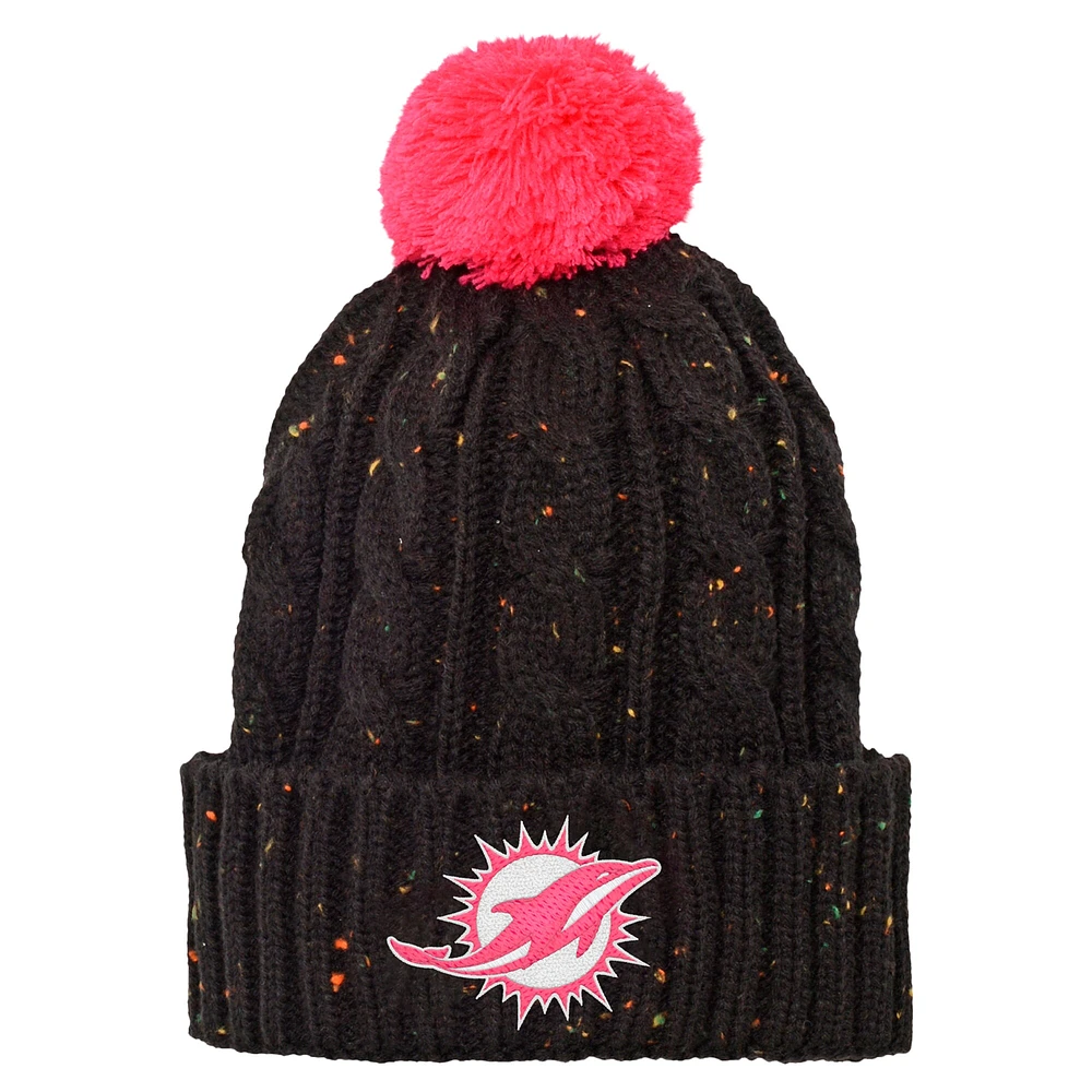 Girls Youth Black Miami Dolphins Nep Yarn Cuffed Knit Hat with Pom