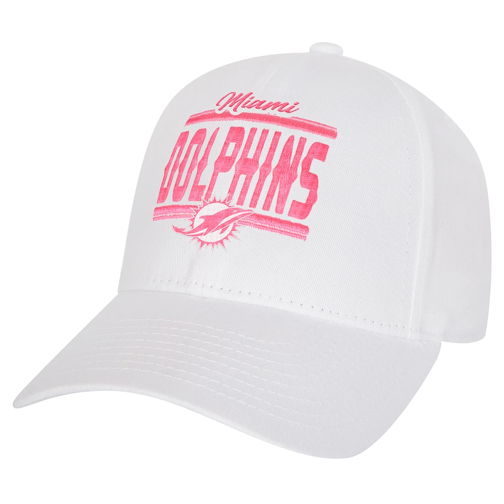 Casquette ajustable structurée entièrement blanche pour jeunes filles des Miami Dolphins