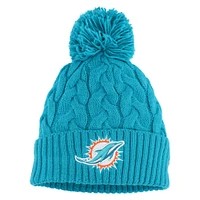 Girls Youth New Era  Aqua Miami Dolphins Cabled Cuffed Knit Hat with Pom