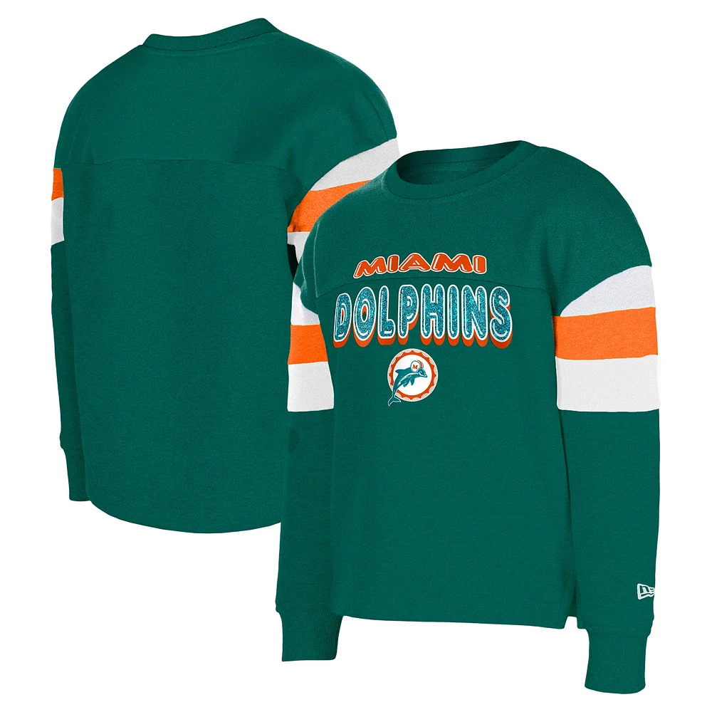 Sweat-shirt à paillettes blocs de couleurs pour jeunes filles New Era Aqua Miami Dolphins Throwback