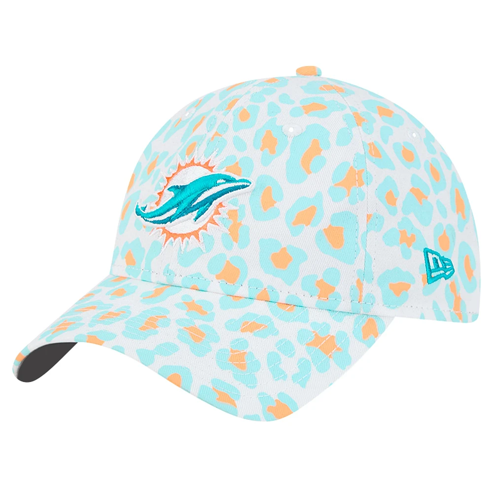 Casquette ajustable Active Leopard 9TWENTY Miami Dolphins New Era blanche pour filles