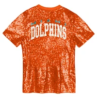 Girls Youth Orange Miami Dolphins Wordmark Sequin V-Neck Top