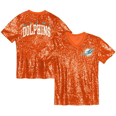 Haut orange à col en V et sequins avec inscription Miami Dolphins pour jeunes filles