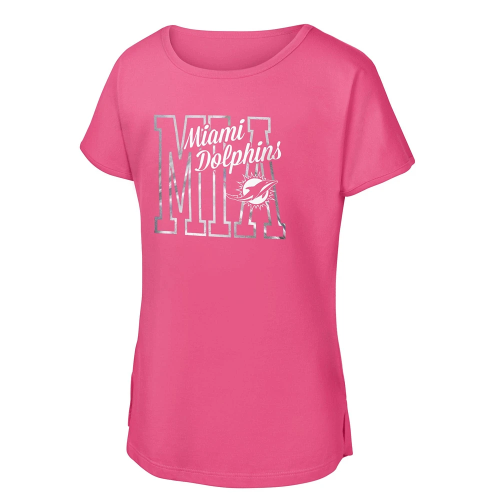 T-shirt rose pour jeunes filles avec inscription « Signal Caller Dolman » des Miami Dolphins