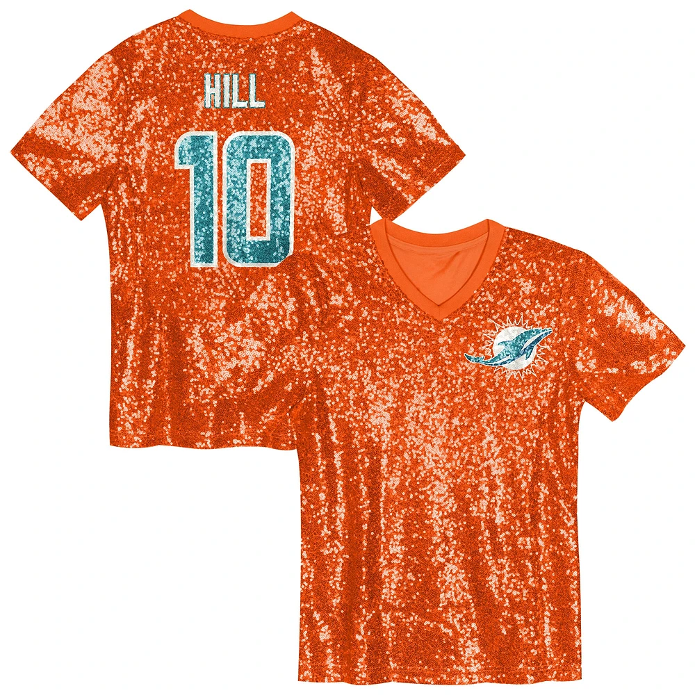 Maillot à col en V sequins orange pour jeunes filles Tyreek Hill des Miami Dolphins