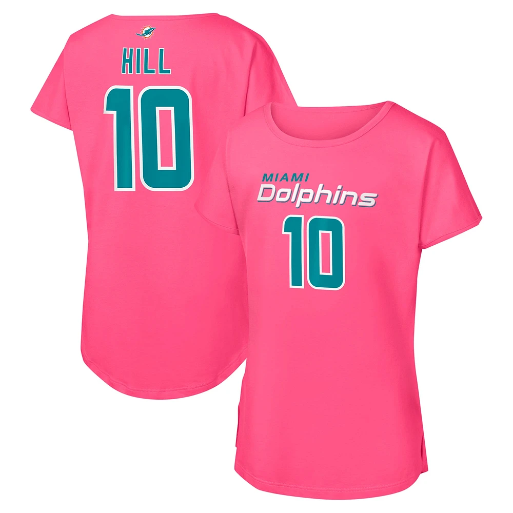 Girls Youth Tyreek Hill Pink Miami Dolphins Player Name & Number T-Shirt