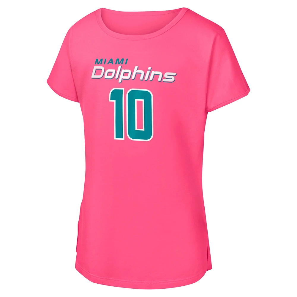 Girls Youth Tyreek Hill Pink Miami Dolphins Player Name & Number T-Shirt
