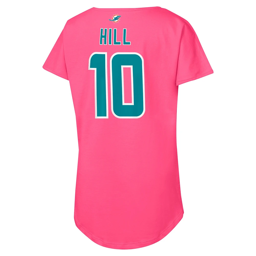Girls Youth Tyreek Hill Pink Miami Dolphins Player Name & Number T-Shirt