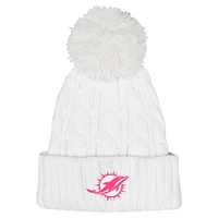 Girls Youth White Miami Dolphins Cable Cuffed Knit Hat with Pom