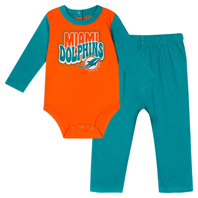 Ensemble body à manches longues et pantalon pour bébé Aqua Miami Dolphins Double Up