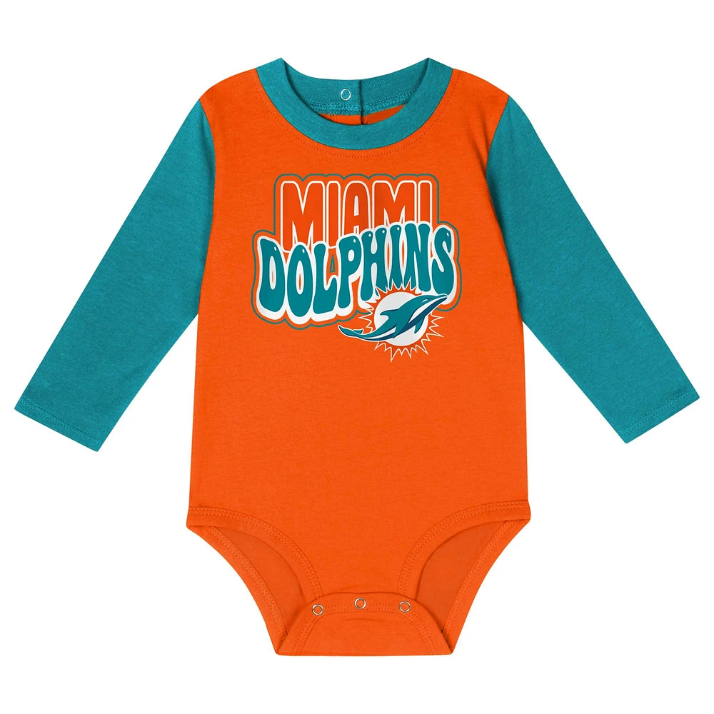 Ensemble pantalon et body à manches longues pour bébé orange/aqua Miami Dolphins Double Up