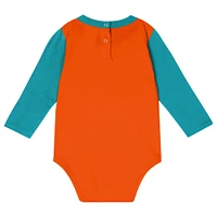 Infant Orange/Aqua Miami Dolphins Double Up Long Sleeve Bodysuit Pant Set