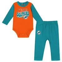 Infant Orange/Aqua Miami Dolphins Double Up Long Sleeve Bodysuit Pant Set