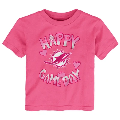 T-shirt rose pour bébé avec inscription « Happy Gameday » des Miami Dolphins